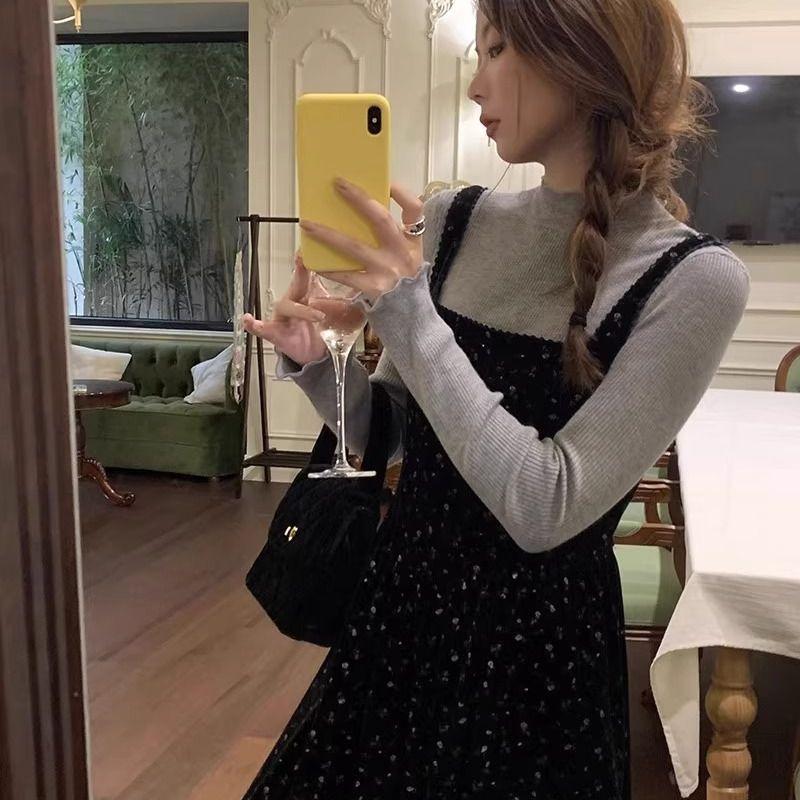 White Fungus Edge Semi High Neck Stand Up Collar Women's Autumn and Winter Sweater Knitwear T-shirt Top