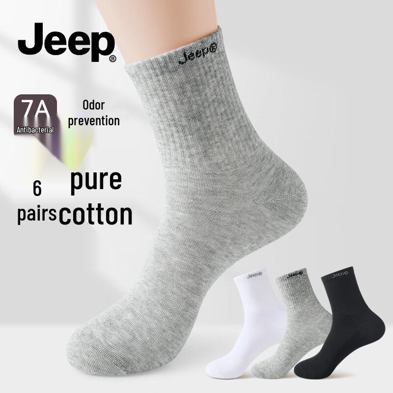 JEEP Men s 100% Cotton Mid-Calf Anti-Odor Socks One Size