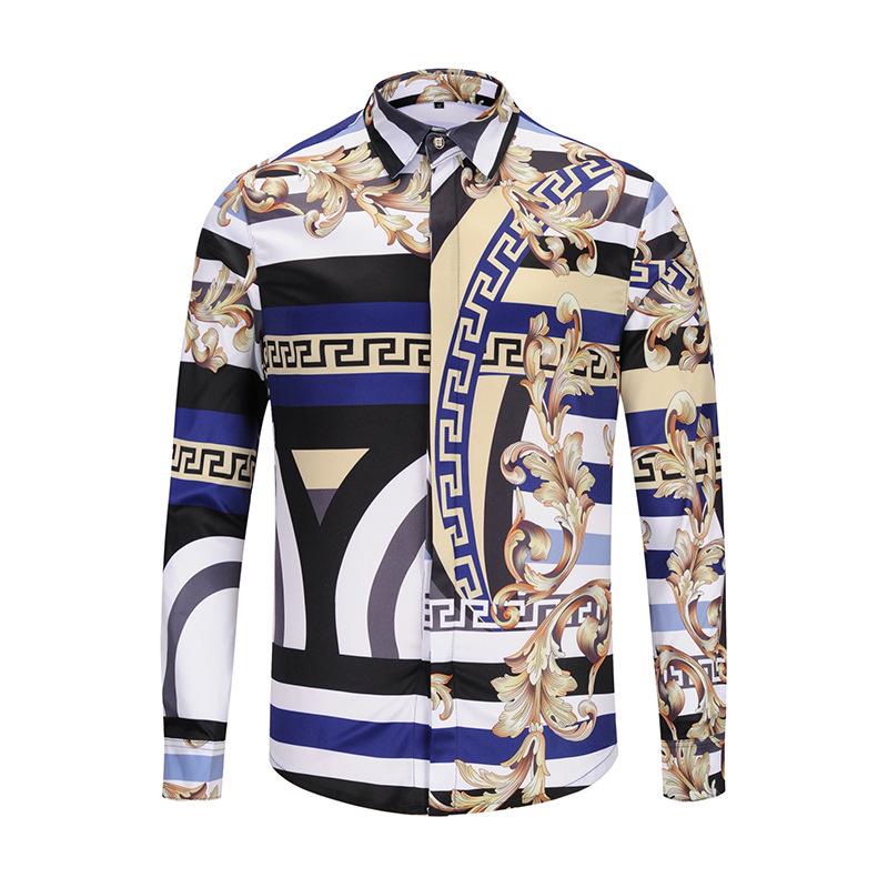 Herrenhemd Neueste Frühlings- und Herbsthemden 3D-gedrucktes Langarm Luxus Gesellschaftshemd Revers Oberteil Herrenoberteil