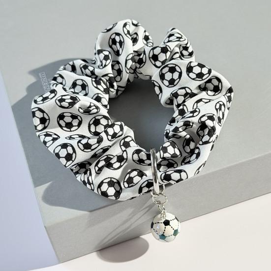 Women Hair Tie High Elasticity Football-Themed Design Hair Rope with 3D Soccer Pendant Ponytail Bun Sports Accessories