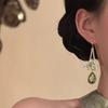 "Green" New Chinese Retro Green Flower Water Drop Fringed Earrings High-end Light Luxury Temperament Earrings