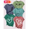 Follow a specific direction Five-piece set for women T Shirt Heart-shaped line art print Summer Casual Elegant Women's Clothing Short Sleeve Top