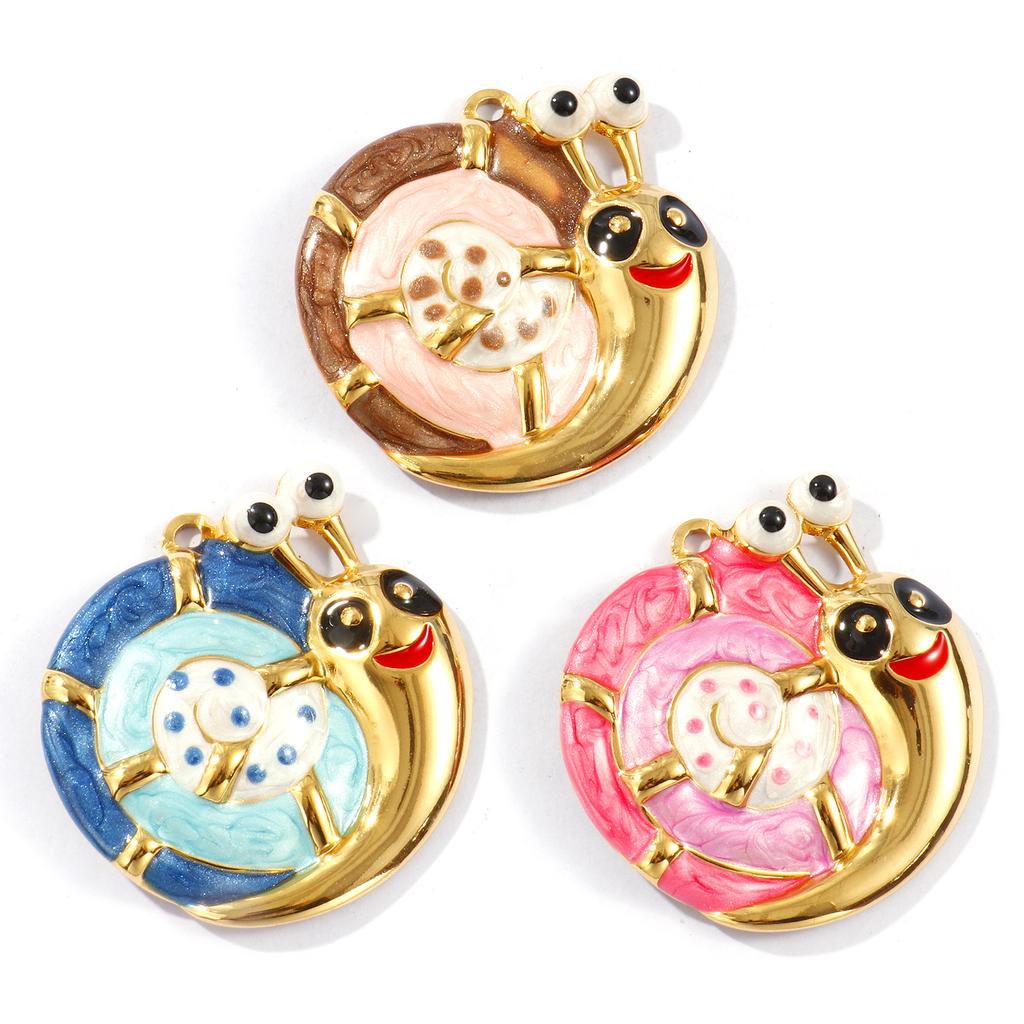 1pc Stainless Steel Charms 18K Gold Plated Snail Animal Pearlized  Multicolor Enamel Pendant DIY Necklace Jewelry 4.3cm X 4.3cm