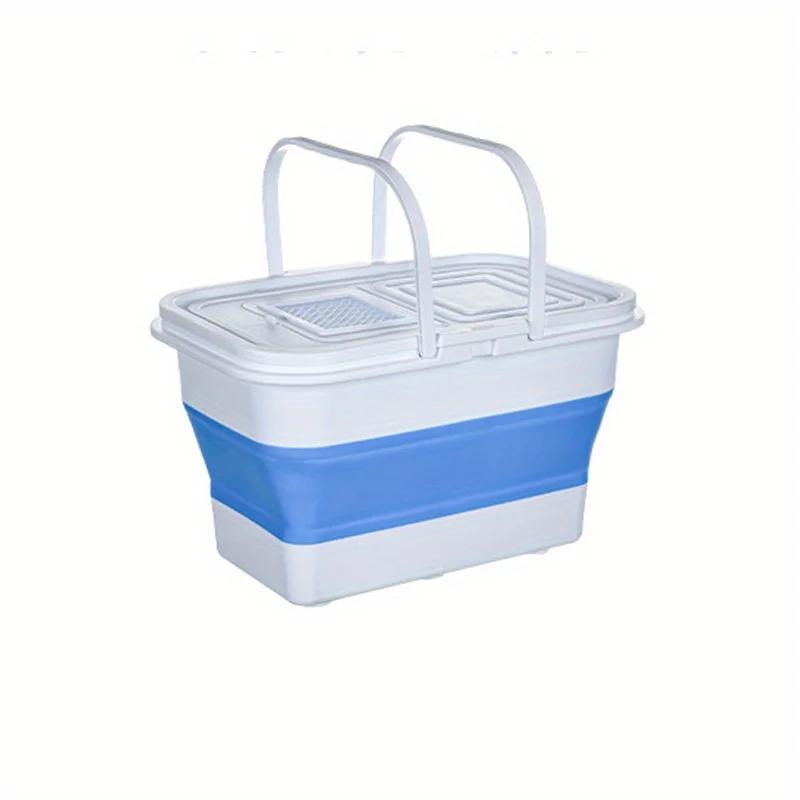 

13L Fishing Convenient Hand-held Bucket Live Fish Bucket Portable Folding Breathable Net Suitable for Outdoor Travel and Fishing синий
