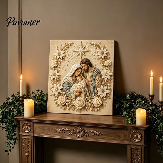 DIY Christmas Gift Ideas Faux Pearl Art Kit, Church Painting Jesus Kit Holy Family Wall Decor Craft for Adults, Handmade Holiday Textured