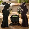 Decorative Witchy Silhouette Props 3Pcs Halloween Witch Cauldron Lantern Potion Bottle Table Decorations, Rustic Wooden Vintage Distressed Holiday