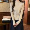 Semi-turtleneck knitted sweater women's spring simple pit strip gentle wind bottoming shirt front shoulder top inside