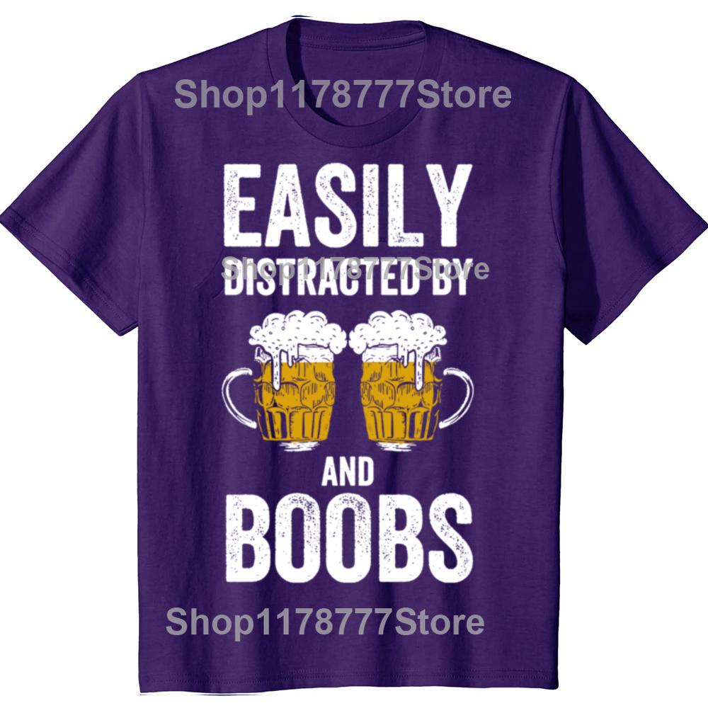

Easily Distracted By Beer and Boobs Funny Mens Humor Beer Lover Drinking T Shirt Adult Joke Short Sleeve Streetwear Tshirt 4XL