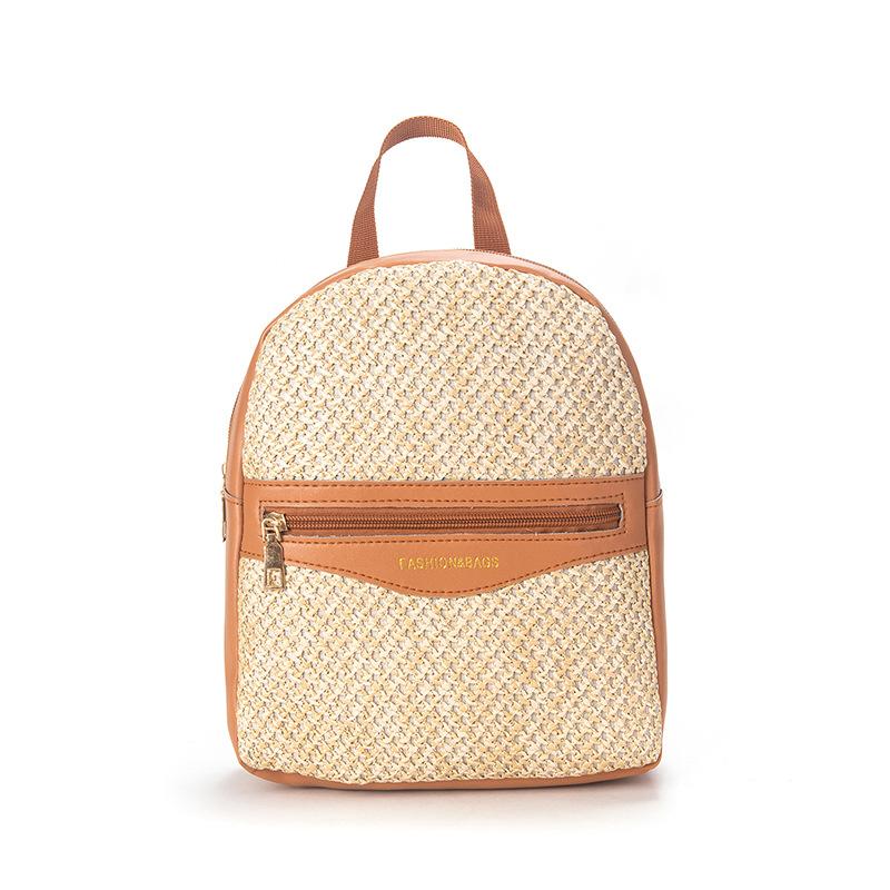 Fashion Summer Backpack Pastoral Grass Woven Schoolbag Personalized Contrasting Color Girls Backpack