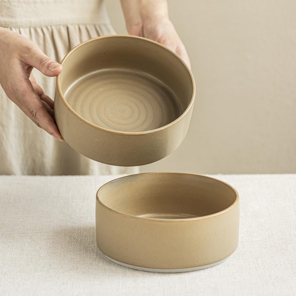 Straight Bowl Ceramic Salad Bowl Household Dish Bowl Instant Noodle Bowl Minimalist Style Round Bowl Big Rice Bowl Japanese Threaded Small Bowl