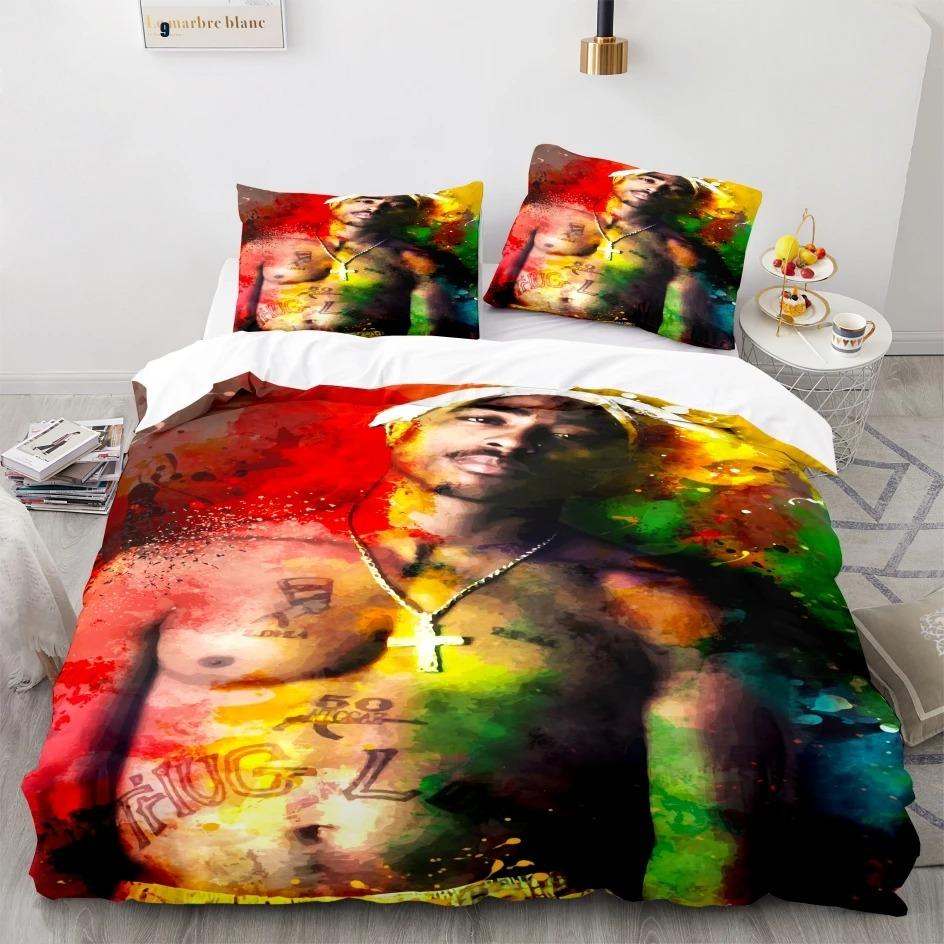 New 2 Pac Bedding Set Single Twin Full Queen King Size Tupac 2 Pac Bed Set Aldult Boys Kawaii Duvetcover Sets 3D