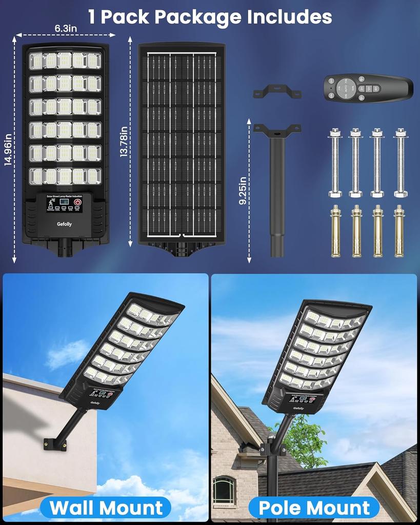 Solar Street Lights Outdoor 6500K IP68 LED Flood Lights with Motion Sensor for Parking Lot, Road, Yard - 2Pack