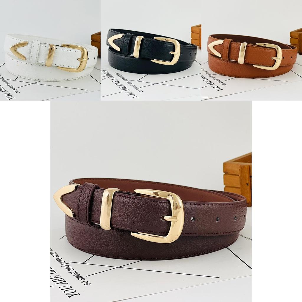 Vintage Pu Womens Belt With Gold Alloy Buckle For Casual Work And Everyday Style