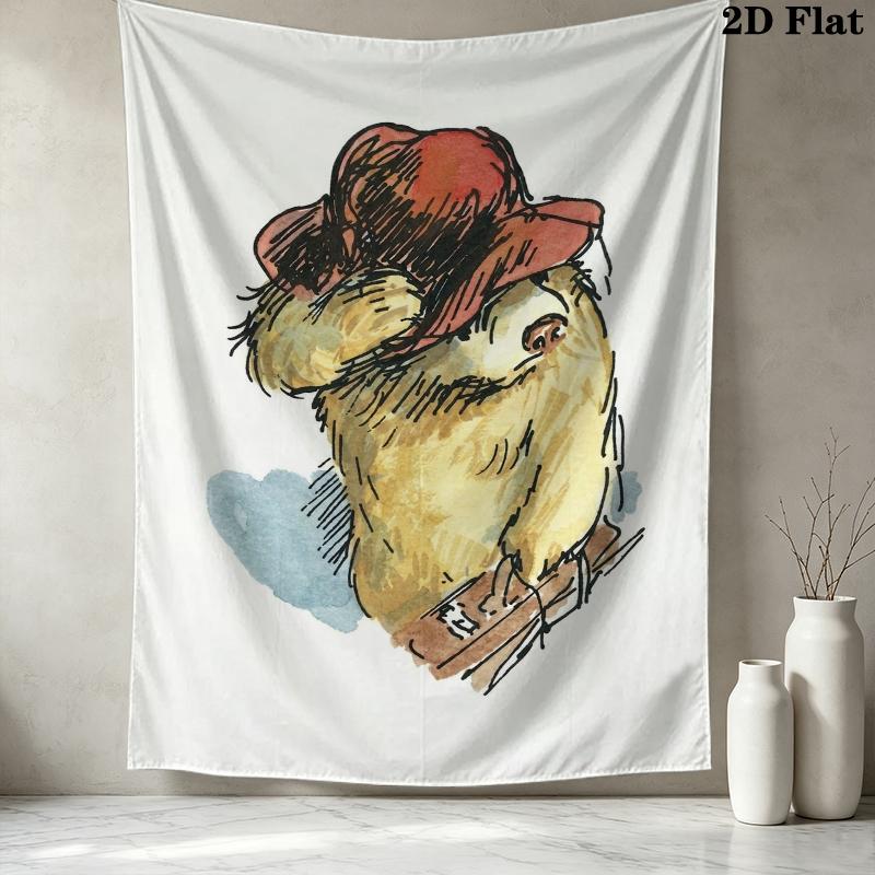 Paddington Bear Pattern Wall Tapestry Aesthetic Wall Hanging Printed Fabric Blanket Decorative Tapestries for Bedroom Living Room Home Decor