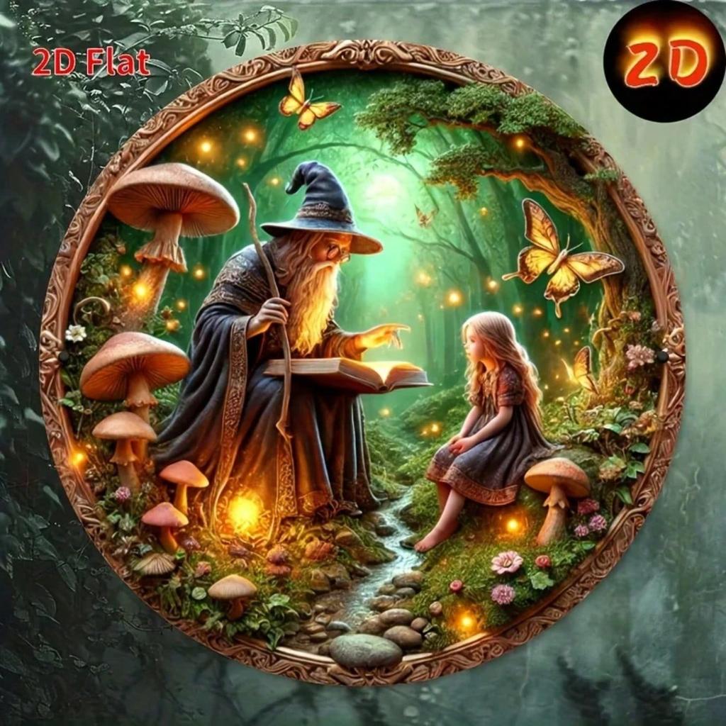 Circular Fairy Tale Metal Wall Art Enchanted Forest Tin Sign