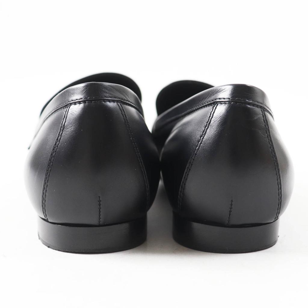 LOUIS VUITTON loafers Square toe with LV Metal logo black leather Women 37.5 Used