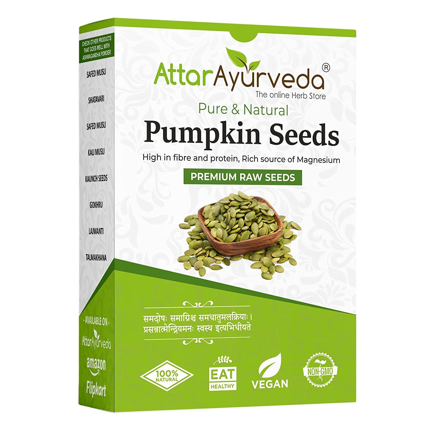 Attar Ayurveda Raw Pumpkin Seeds 250 g Protein Rich Snack Unsalted Unroasted High Fiber Healthy Eating Superfood Seeds