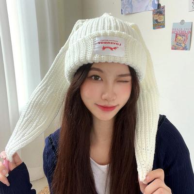 Cappello di Lana con Orecchie Lunghe di Coniglio Carino per Donna in Autunno e Inverno Calore e Spessore Protezione delle Orecchie e Protezione dal Freddo Cappello a Maglia Tendenza