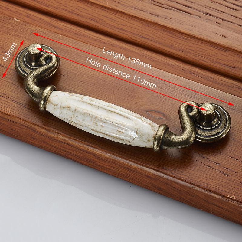 KAK Marble Lines Ceramic Cabinet Handles Zinc Alloy Drawer Knobs Wardrobe Door Handles Antique Bronze European Furniture Handle