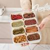 Plastic Kitchen Seasoning Storage Box with Airtight Seal, Divided Compartments, Transparent, for Spices and Grains