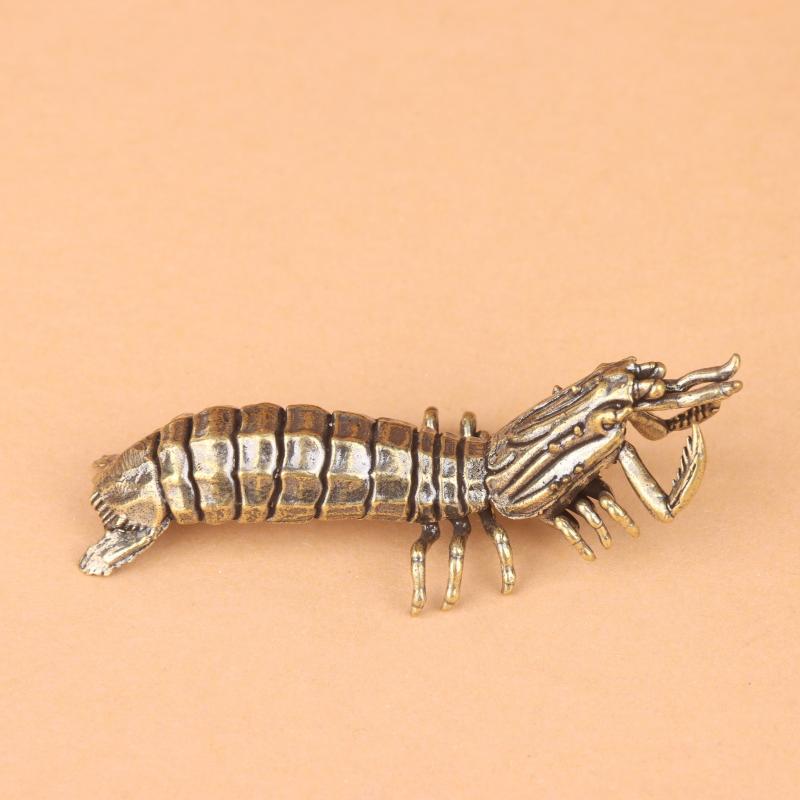 Brass Mantis Shrimp Collectible Figurine Desktop Ornament Solid Metal Marine Animal Decor for Home Desk Housewarming Gift