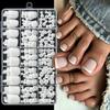 150Pcs Half Transparent Mate French Fake Toenails Short Square White Edges Press On Toe Nails Summer Full Cover False Foot Tips