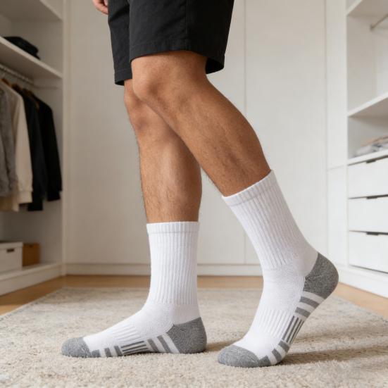 5 Pairs Men Sports Socks Breathable Athletic Crew Socks Color Block Stretchy Cushioned Socks for Workout Jogging Exercise Daily Wear