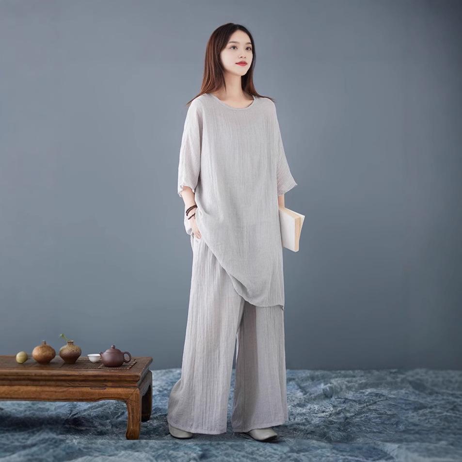 Jarní/Letní Zen Retro Dámský Set Široké Kalhoty a Tílko