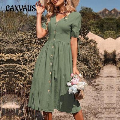 Zomerjurk voor dames Lange jurken V-hals met korte mouwen Temperament Elegante effen kleurjurken