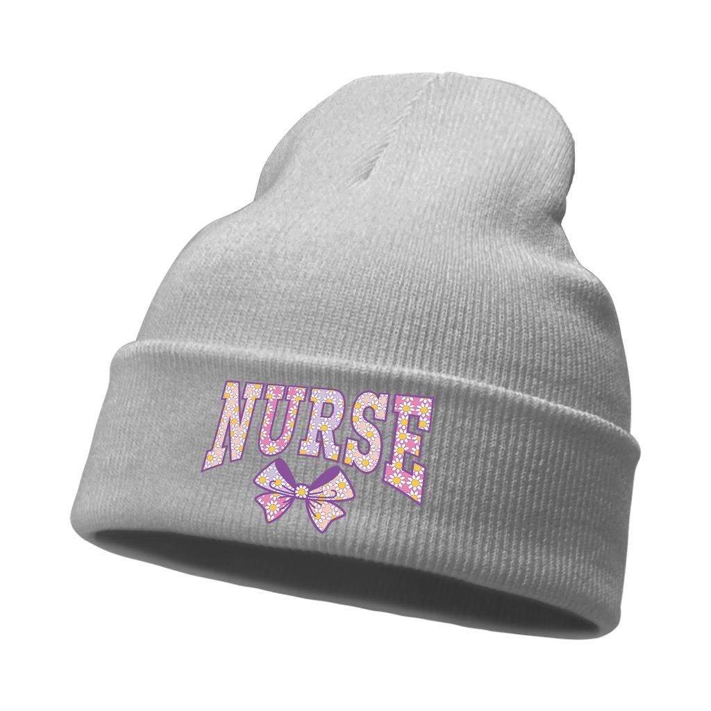 Nurse Bow Print Warm Winter Hats Unisex Cap Beanie Man Cap Stretchable Trendy Knitted Hat Beanie Perfect For Urban Style