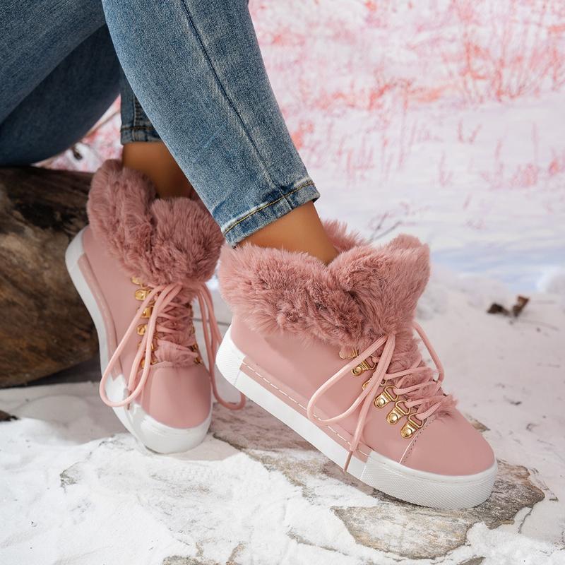 Pelz Wohnungen Frauen Knöchel Schnee Stiefel Casual Mode Warme Gemütliche Wanderschuhe Winter Neue Marke Kurze Plüsch Stiefel