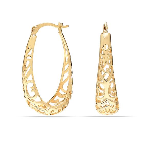 LeCalla Gioielli in vero argento sterling Orecchini a cerchio da donna in filigrana ovale placcato oro 14 carati