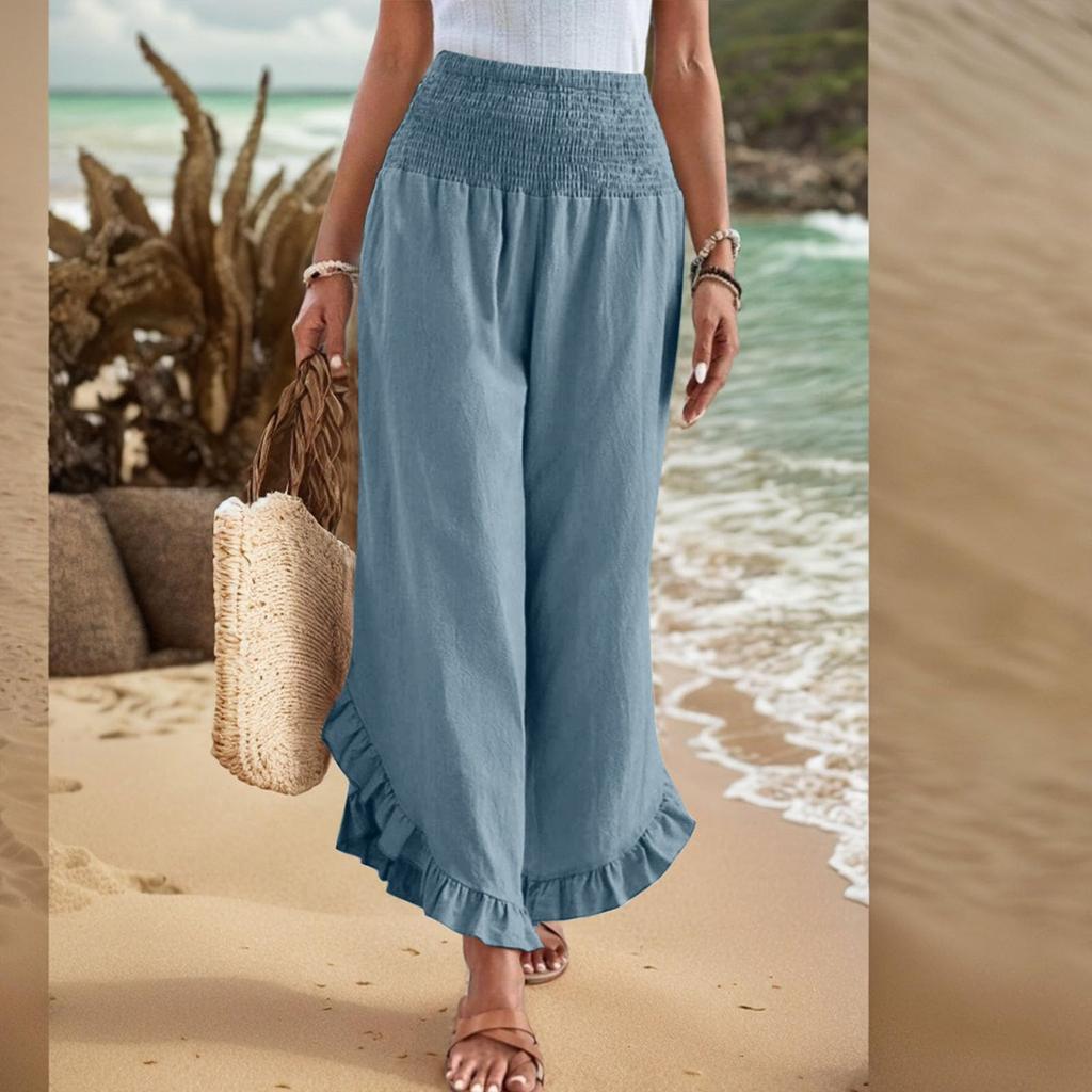 Women's Color Elastic Waist Slim Casual Pants Loose Pant Length