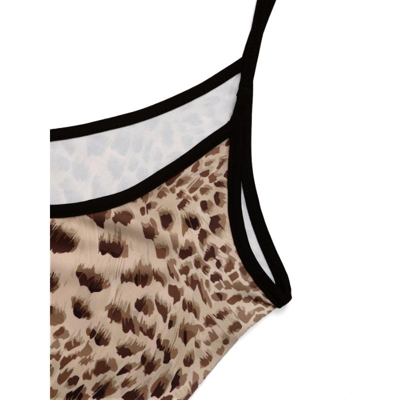 Women's Fashion Summer Spring Leopard Print Sleeveless V-Neck Middle Waistline Casual Dresses
