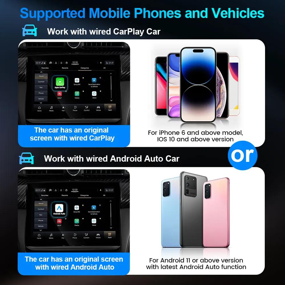 2 in 1 CarPlay & Android Auto Mini Ai Box Kabelloser Carplay-Adapter Kabelgebunden zu Kabellos Bluetooth WiFi Connect Plug and Play