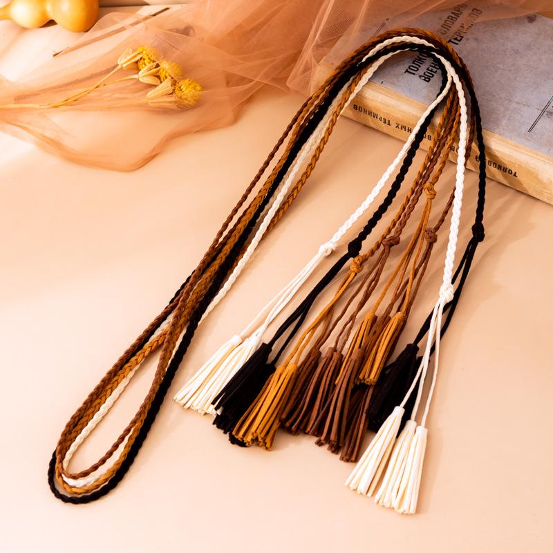 Cinto de Cintura Feminino Tecido com Borlas - Couro Nó Corda Fina Acessório Corset