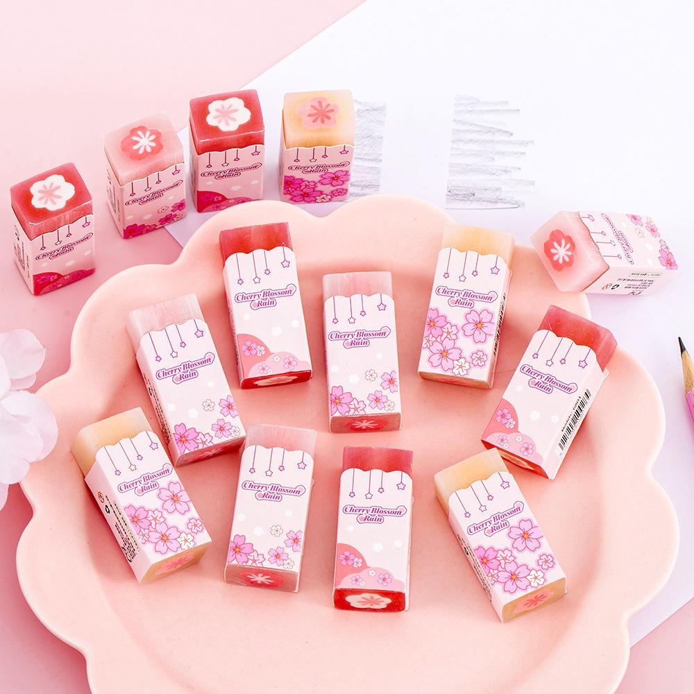 Pink Girly Cherry Blossom Erasers, Creative Low-Debris No-Residue Sandwich Erasers, Elementary Student Stationery Gift Erasers