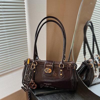 Elegancka Retro torba pod pachę ze skóry woskowanej olejowo - Stylowa torba na ramię do pracy i na co dzień