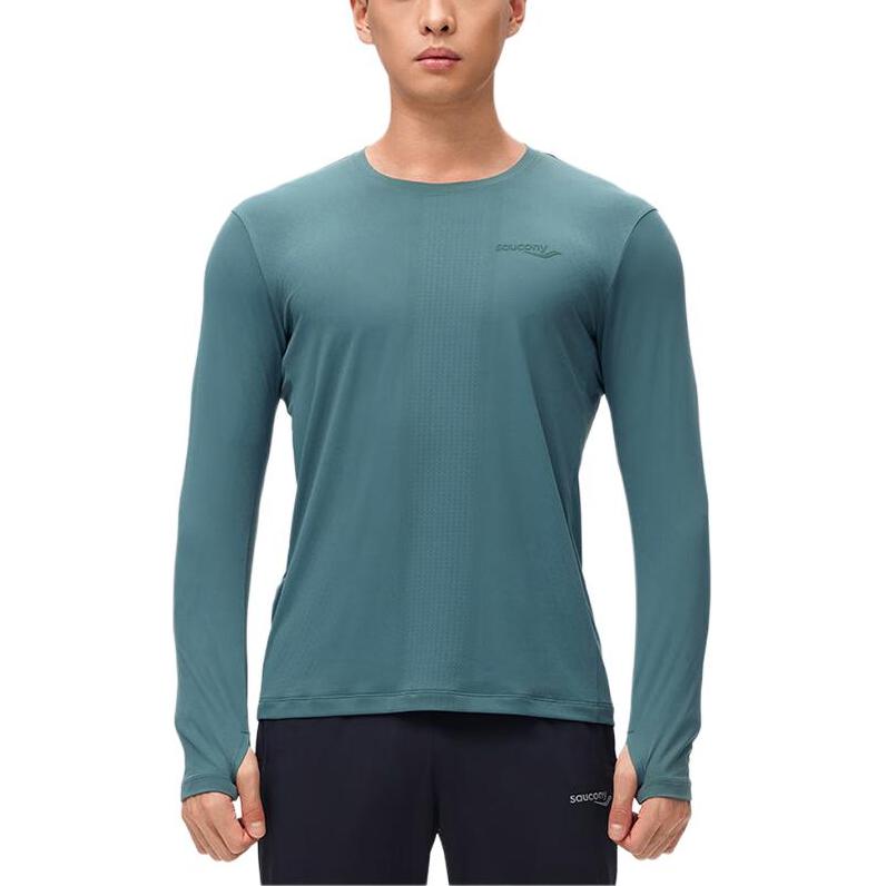 Saucony Moisture Wicking Breathable Solid Color Long Sleeve Knit Shirt Men tops Grass-Green SC2249047B-GE25