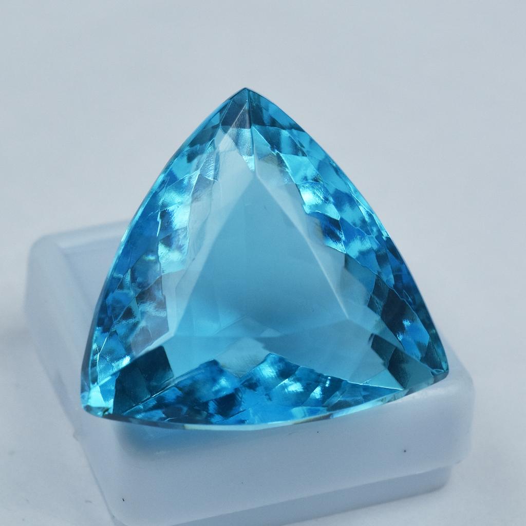 Lab Created Blue Sapphire 65.40 Ct Trillion Cut CERTIFIED Loose Gemstone