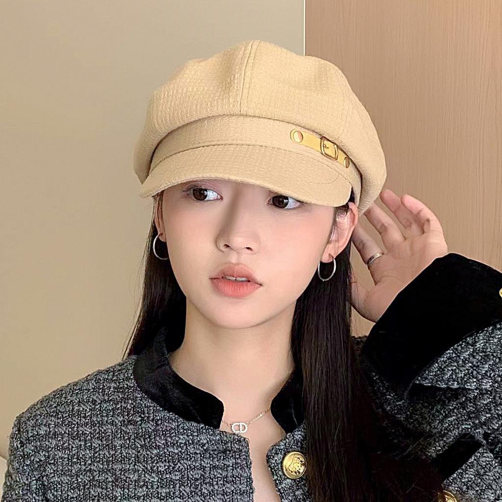 Autumn Winter Women's Octagonal Hat Korean Fashion Bailey Hat Button Duck Tongue Hats British Style Painter Hat