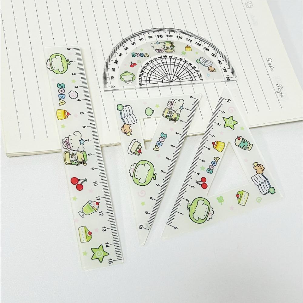 4pcs Melon Dog Stationery Ruler Measuring Drawing Tools Triangle Rulers Protractor  School Office Melon Dog