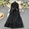 Frauen Spitze Chiffon Patchwork Urlaub Strandkleid Schwarz Lange Maxi Big Swing Plissee Kleider