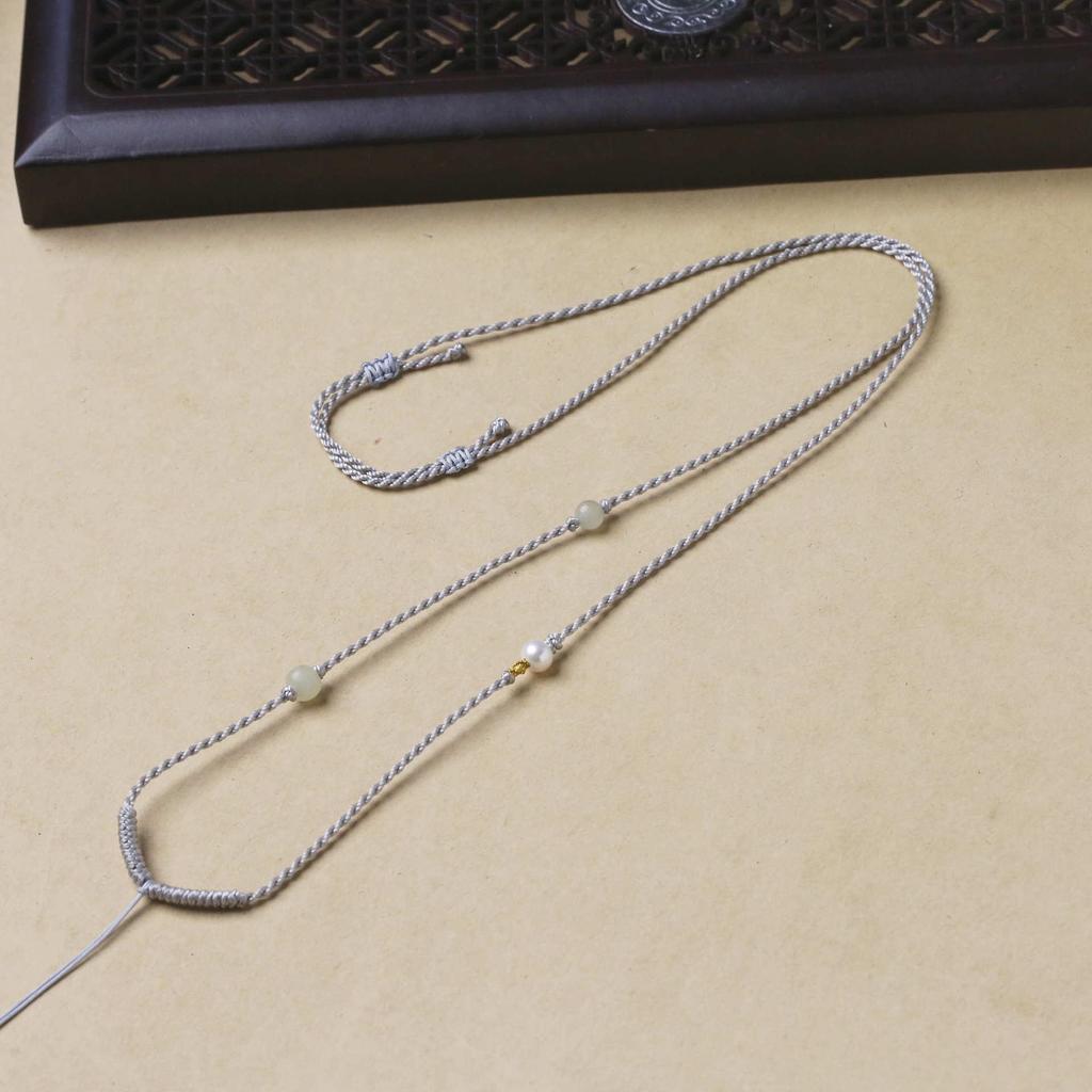 Adjustable Hand-Woven Vajra Knot Jade Pendant Necklace Lanyard