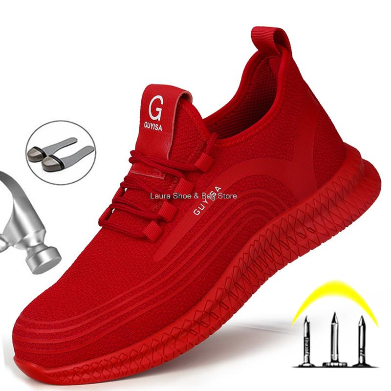 Fashion Men Safety Shoes Air Mesh Steel Toe Sneakers Work Shoes Breathable Male Puncture-Proof Safety Boots Dropshipping Safeti Footwear