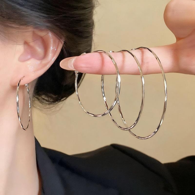 High-end Large Hoop Earrings with Extremely Thin Ear Wires, Elegant Ear Ornaments