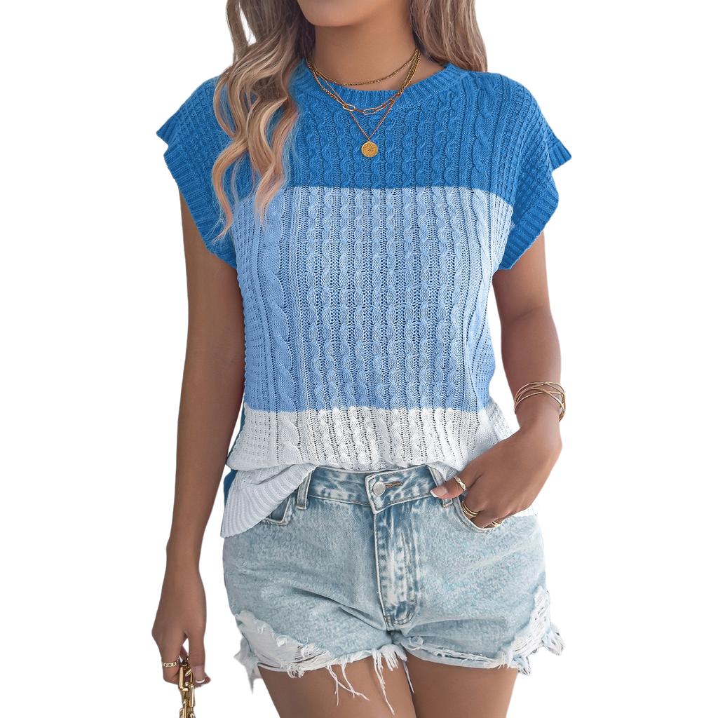 Women's Casual Loose,fitting Knitted Sleeveless Color,block Top