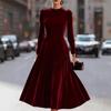 Spring Summer New Women's Elegant Round Neck Long Sleeve Korean Velvet Dress, Leisure Fashion For Women