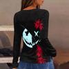 Women's Halloween Print Long Sleeve Round Neck Casual Top with Side Slit