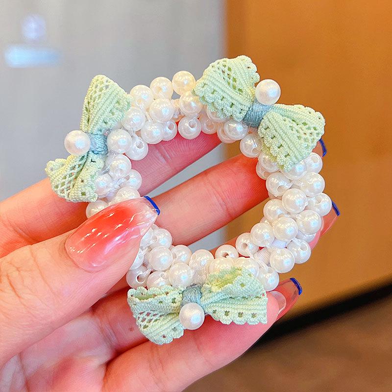 Pearl Bow Hair Tie for Girls - Sweet Flower Rubber Band Hair Accessory